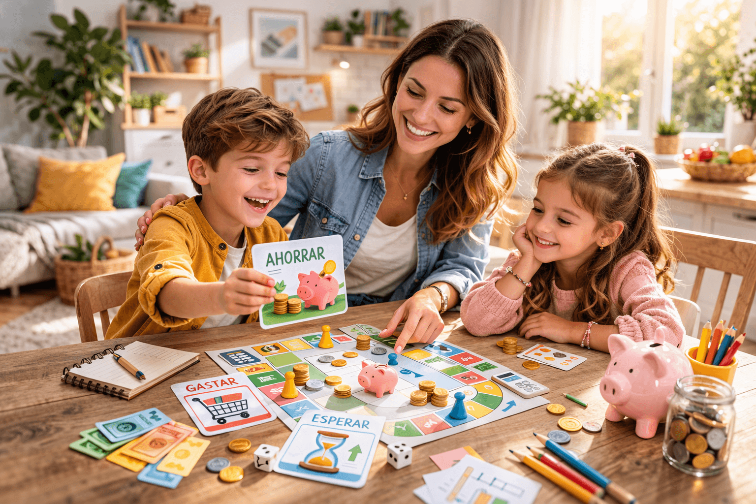 educación financiera para niños aprendiendo dinero jugando en familia